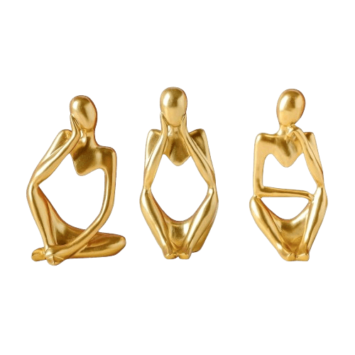 ALUMINIUM HUMAN THINKER SCULPTURE (GOLD) SET OF 3